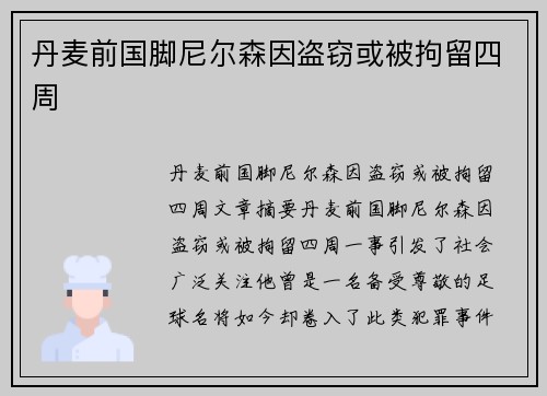 丹麦前国脚尼尔森因盗窃或被拘留四周